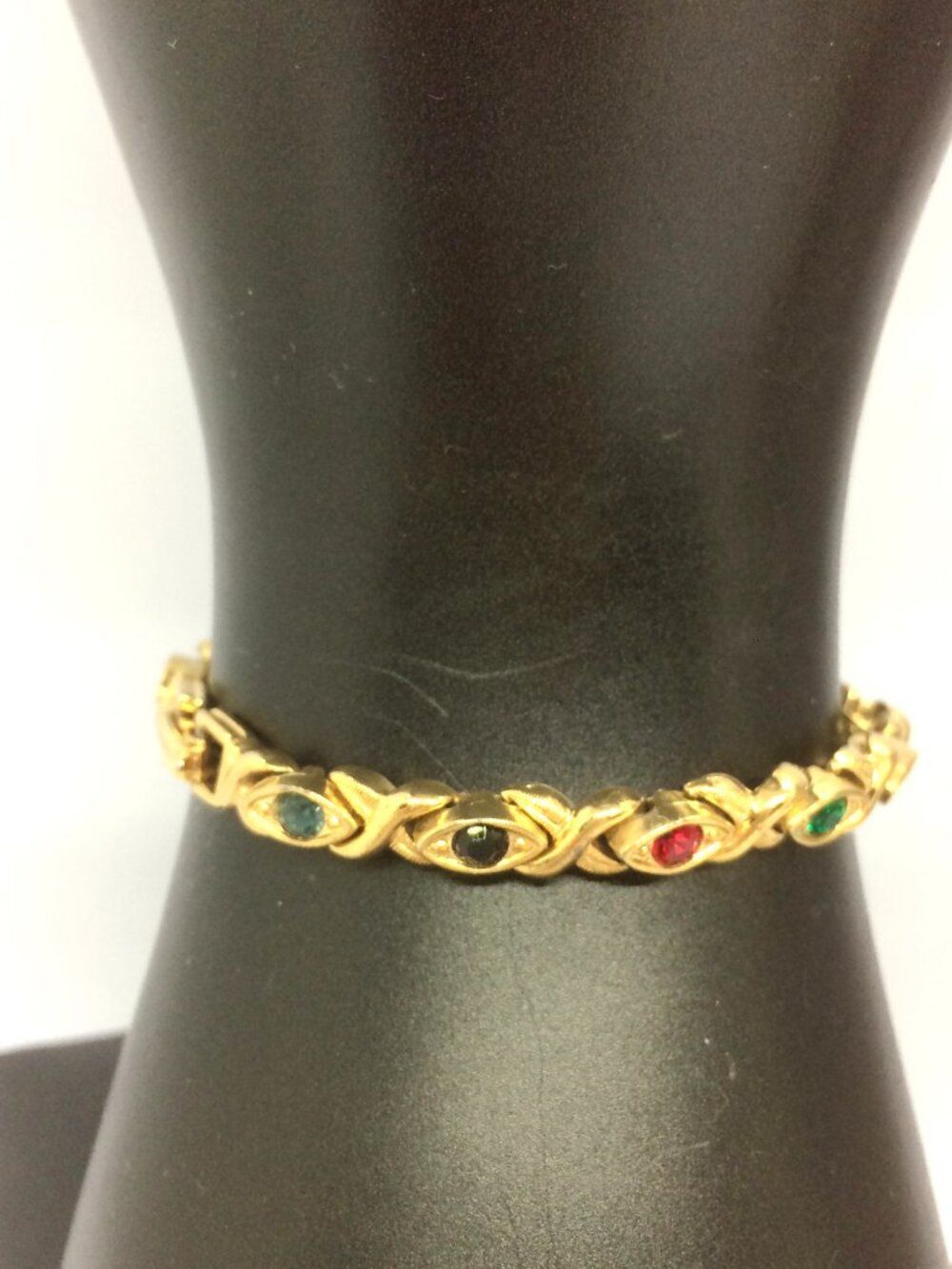 VINTAGE BLANCA Bracelet Gold Tone Multicolor Rhinestone Link Signed Designer